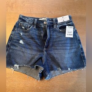 Hollister Women's Distressed Denim Shorts - Dark Blue